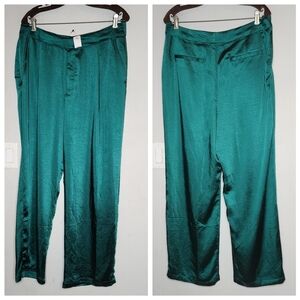 NWT Gap Highrise Pleated Wide Leg Satin Trouser Green Pine Size 14